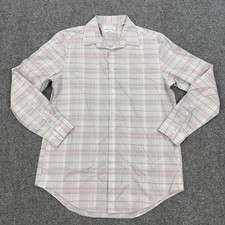 Calvin Klein Dress Shirt Mens 16 32/33 Pink Plaid Slim Fit Non Iron Stretch