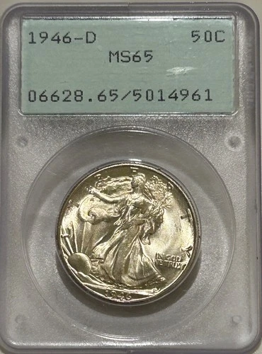 1946 D Walking Liberty Silver Half Dollar PCGS MS65 Gen 1.2 OGH