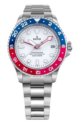 RATIO FreeDiver GMT Weißes Zifferblatt Blaue Rote Pepsi-Lünette RTF061 Herrenuhr