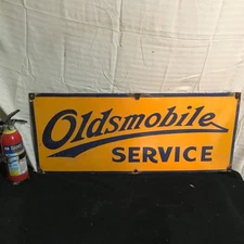 OLDSMOBILE SERVICE  Gasoline Porcelain GAS STATION 36 X 15 Inch Single Side