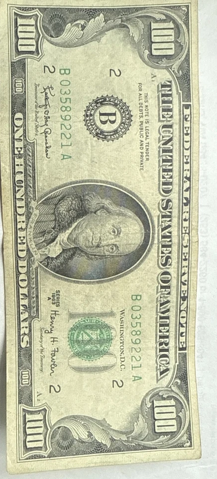 Серия 1963 A $100 сто долларов банкнота старый стиль маленькая голова очень хороший банкнота - Изображение 3 из 4