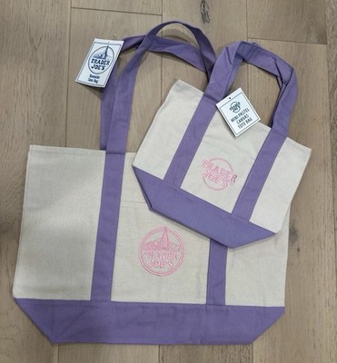 2x Trader Joe's NEW   Lavender AUTHENTIC LARGE & MINI CANVAS REUSABLE TOTE BAGS