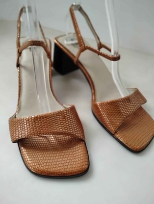 CORNER STORE Women's 9M RETRO Shoes Mules Copper Faux Snakeskin Print Pre-Owned