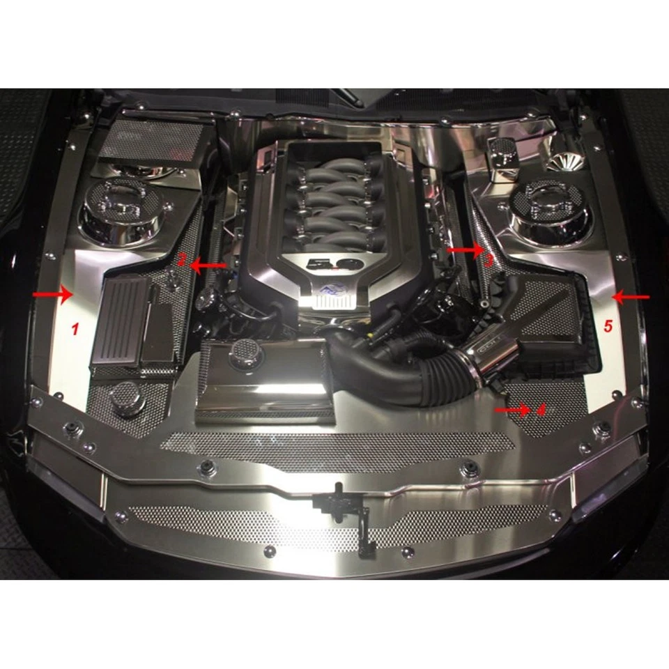 Cubiertas de guardabarros con LED verde para Ford Mustang GT 2011-2012 [ino inoxidable/perforado] Foto 2 de 4