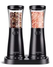 Electric Salt and Pepper Grinder Set with Storage Base, Stainless Steel Recha...