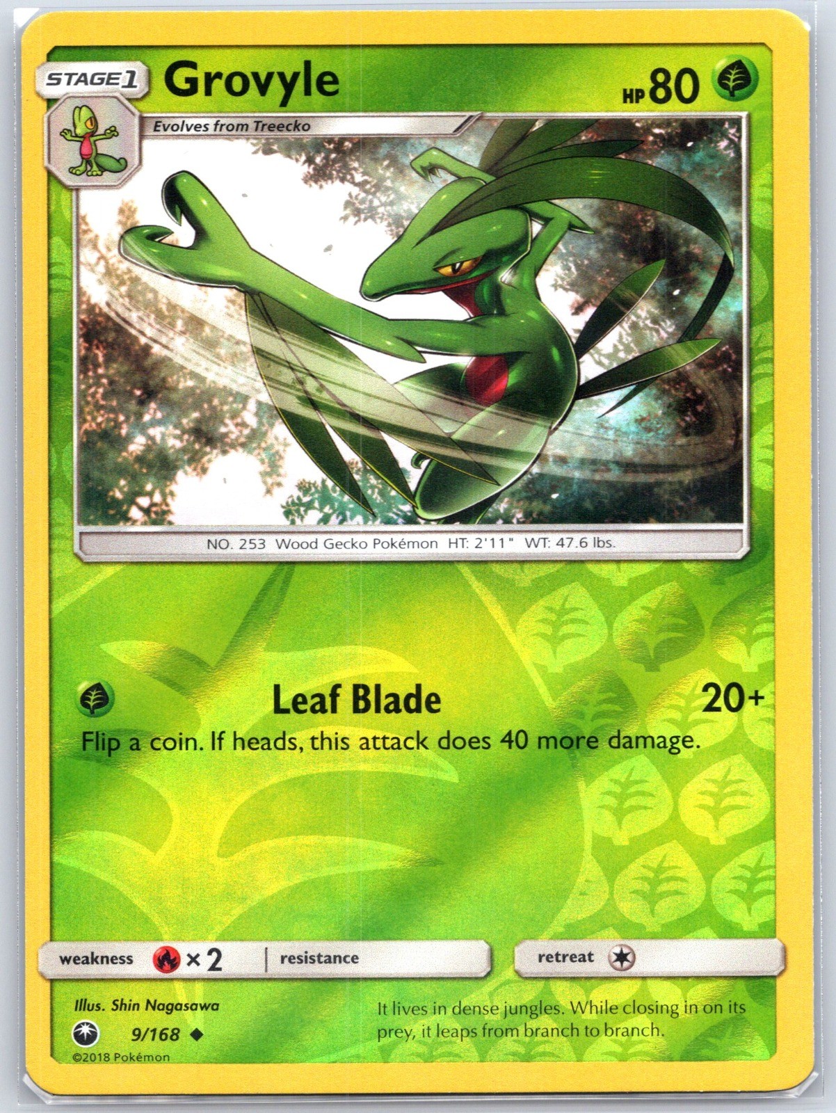Grovyle 9/168 Reverse Holo NM SM - Celestial Storm Pokemon 2018 Shin Nagasawa