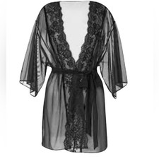 La Senza Sheer Mesh Black Lace Kimono Robe   New With Tags
