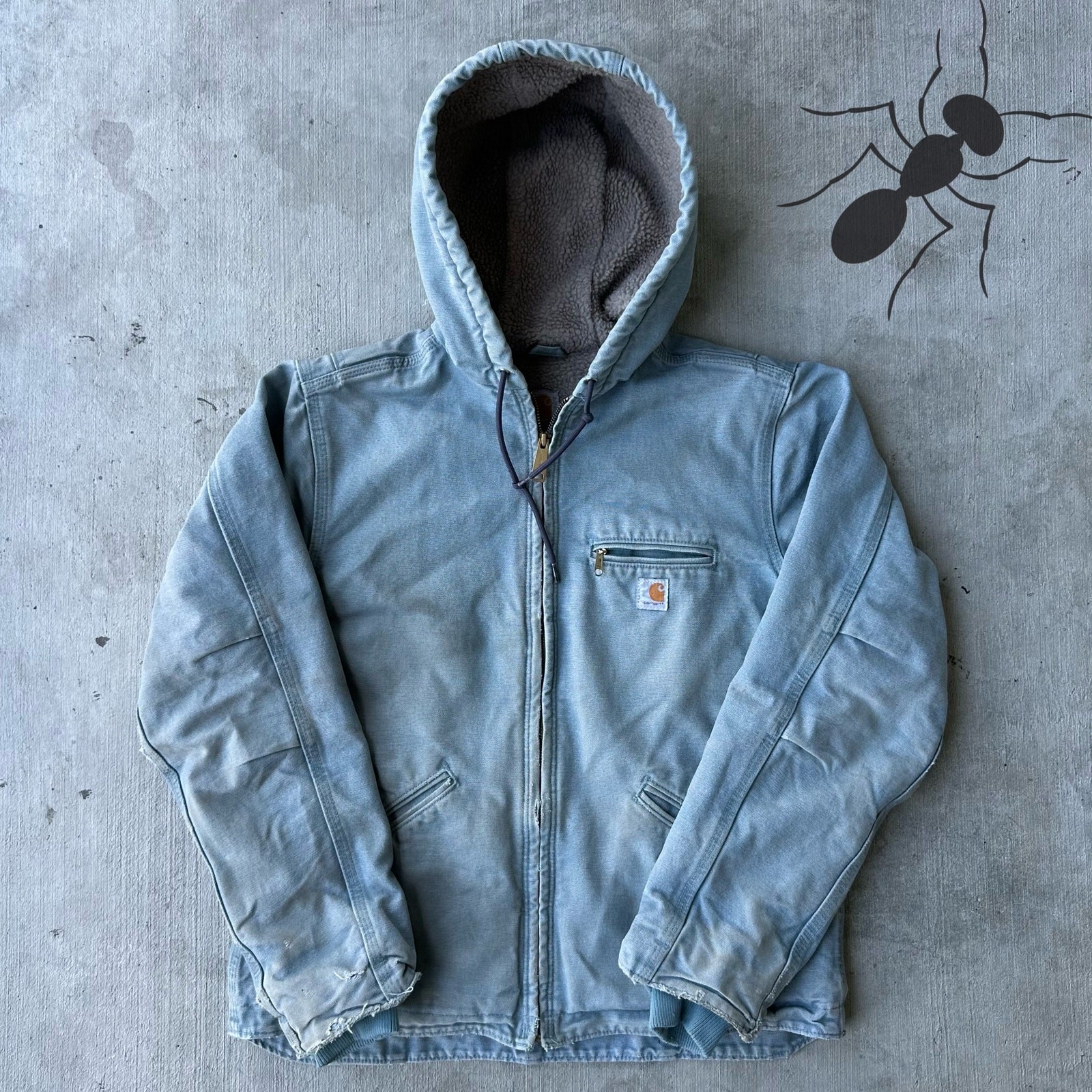 Vintage Y2K Carhartt Sierra Sherpa-Lined Light Blue Work Jacket for Women