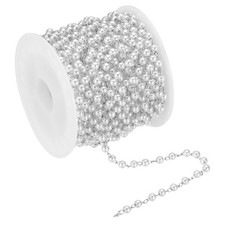 16 Feet Faux Pearl Beading Chain, 3mm Brass Chain Link Style 1, Silver