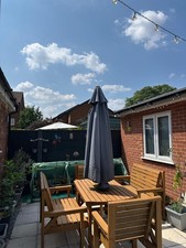 6 Seater Wooden Garden Furniture Set Table Chairs Benches 300cm Parasol UK