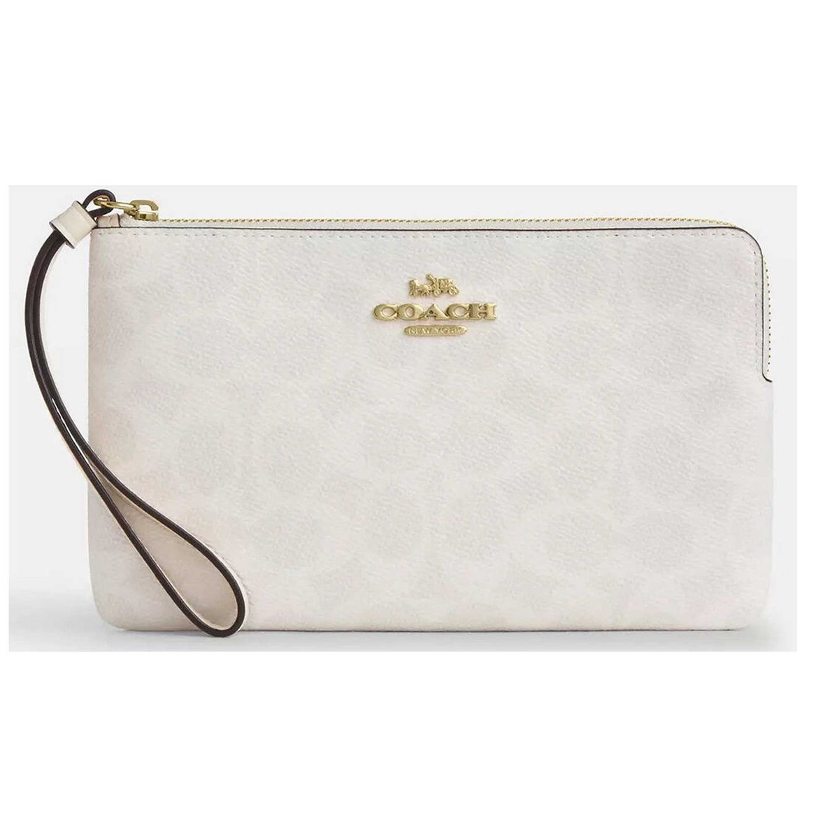 Coach Women's Wristlet Large Corner Signature Canvas, Gold/White
