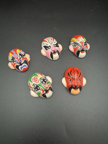Vtg Chinese Opera Miniature Hand Painted Face Masks collectors set of 5