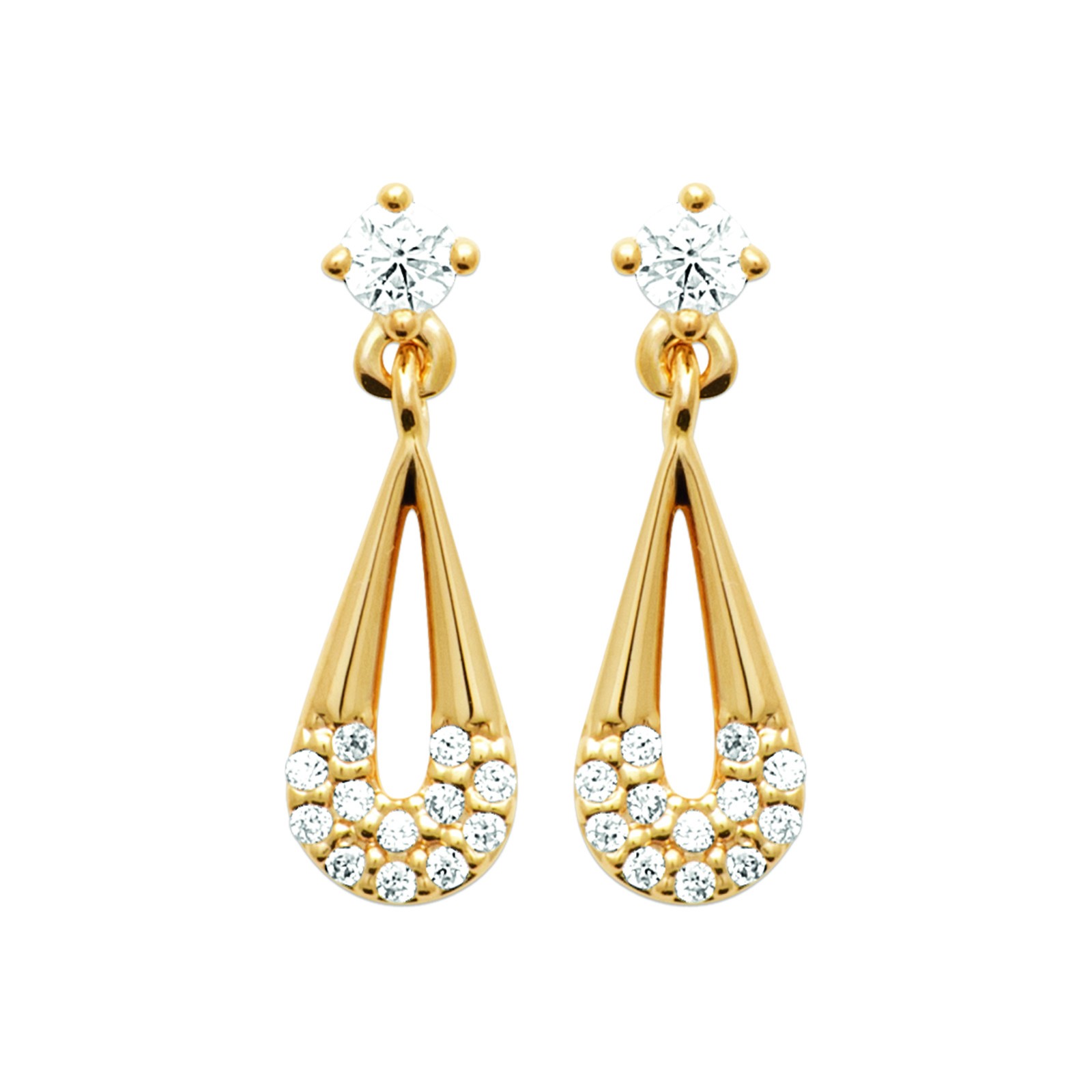 Boucles d'oreilles pendantes zirconium légères en plaqué or 750/000
