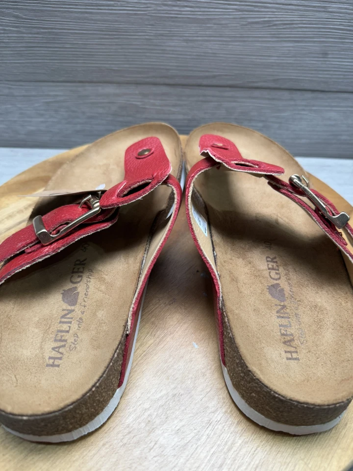 Nuevas Sandalias de Tanga Haflinger Para Mujer Cuero Rojo Hebilla Dorada Cora Mujeres 9 Foto 4 de 4