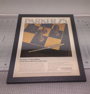 1973 The Parker 75 Classic Ball Pen Magazine Print Ad in Black Frame Chess Board