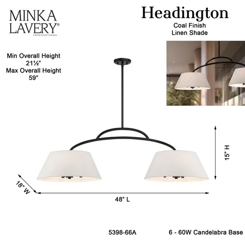 Minka Lavery 5398 Headington 6 Light 48"W Chandelier - Coal - Picture 3 of 8