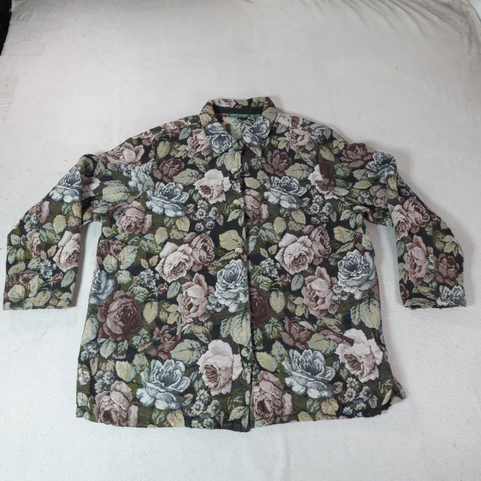 Chaqueta de estudio Lemon Grass para mujer 22 negra tapiz floral jacquard botón delantero Foto 2 de 4