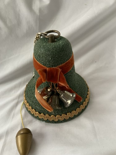Vintage Schmid Bros Christmas Musical Green Flocked Bell MCM Jingle Bells Works - Photo 2/8