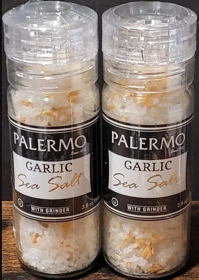 Palermo All Natural & Artisan Garlic Sea Salt with Grinder 3.9 oz, Exp 7/2026