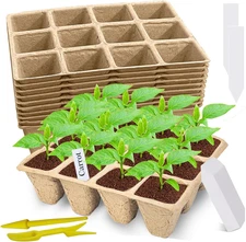 120 Cells Seed Starter Tray, 10 Pack Biodegradable Peat Pots with 100 Labels