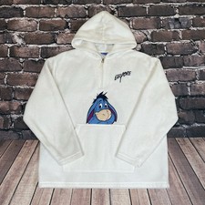 Vintage Disney Winnie The Pooh Eeyore Fleece Hoodie Pullover White Size Large