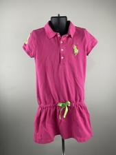 Polo Ralph Lauren Girls Cotton Pink Shirt Dress With Large Green Pony Size 6