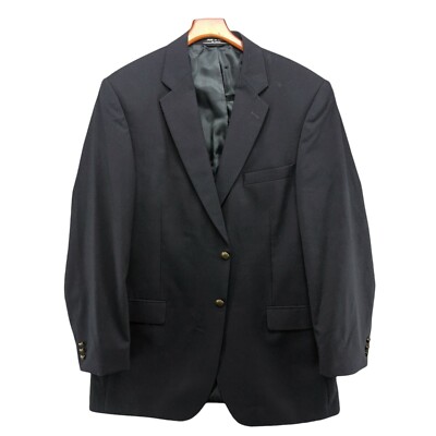 Saddlebred Wool Blazer Mens Navy Blue Sport Coat Gold Button Jacket Size 44L