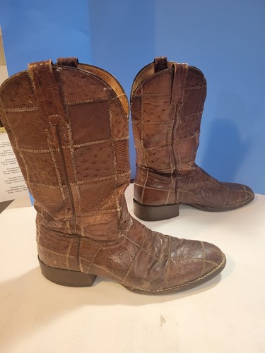 Mens Nacona Brown Patchwork Ostrich Cowboy Western Boots Size 9D - Picture 4 of 6