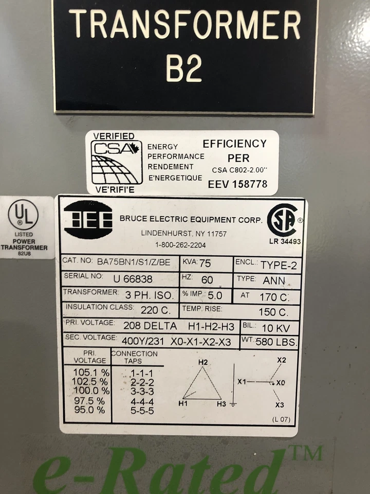Transformador Bruce Electric Equipment BA75BN1/S1/Z/BE 75KVA 3PH con manguera Foto 2 de 4