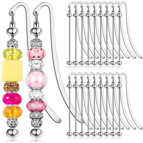 20 Pcs Beadable Bookmarks DIY Metal Blank Bar Bookmark Silver for Beads7434