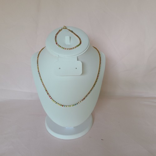 Avon Multicolored Rhinestone Riviera Necklace And Bracelet Set Gold Toned