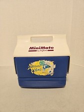 Vtg MiniMate Cooler By Igloo Made In USA Retro White & Blue w/Burgundy Accents