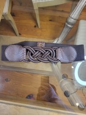 Women's Faux Leather Elastic Stretch Belt Brown Sz M