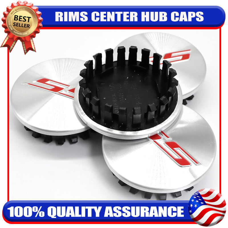 Set Of 4 Black & Silver Wheel Center Caps For Chevy Camaro, Colorado, Traverse