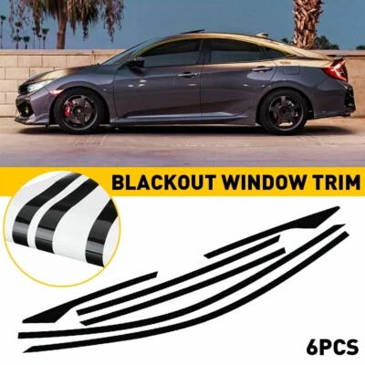 Chrome Delete Blackout Overlay for 2016-21 Honda Civic Sedan Window Trim BLACK - Image 1 of 4