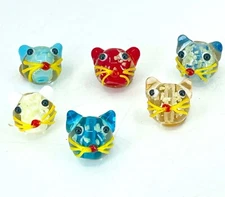 6 Handmade Lampwork Glass Mutil-Color Cat Head Beads 12mm