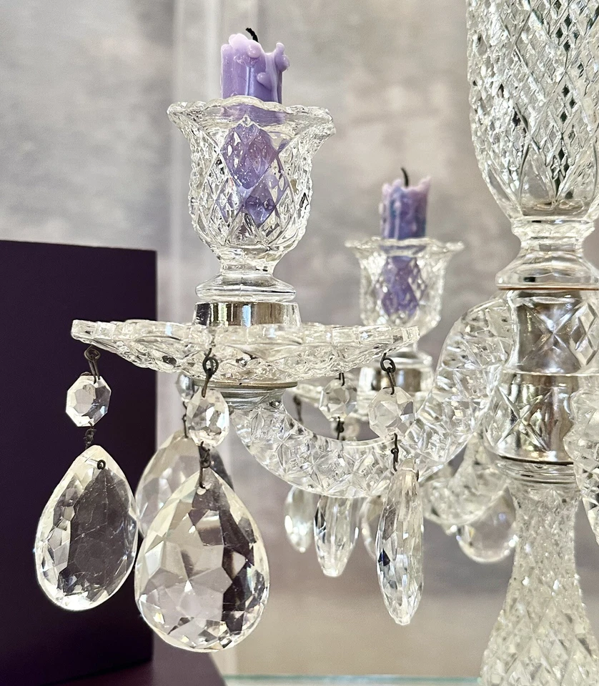 Candelabro Epergne Cristales Colgantes De Colección Duncan Miller Centro de Mesa Vela Foto 4 de 4