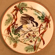 Block Basics by Sharron O’Neil 2000 Festive Ribbon Bird Pattern 8” Salad Plate