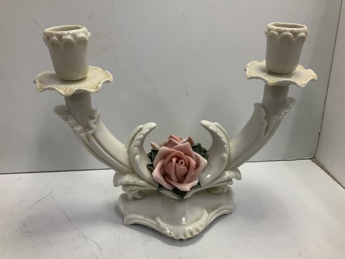 Karl ENS Antique Porcelain Pink Rose Candle Candelabra GnuFoundArt - Picture 4 of 12