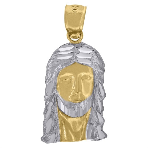 10k Two-Tone Gold Jesus Religious Charm Pendant for Mens 1.2gm