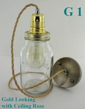 Edison Bulb Vintage Industrial Pendant Light Mason Kilner Jam Jar Rustic Lamp