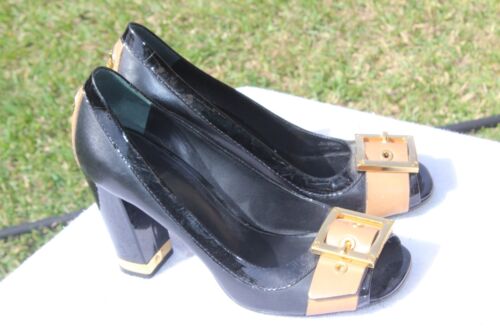 TORY BURCH PUMP SIZE 7.5 M BLACK/BROWN GOLD HARDWARE