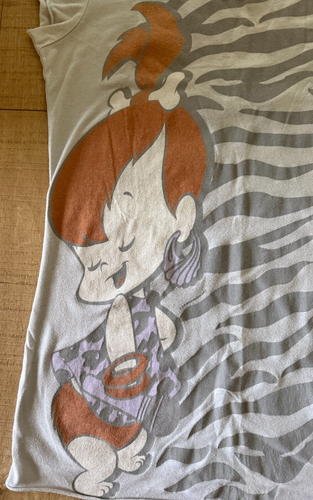 Vtg JUNK FOOD The Flintstones PEBBLES karaoke party Wide Scoop Neck Top MED - Picture 3 of 8