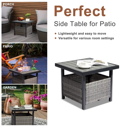 Rattan Wicker Steel Umbrella Side Table Outdoor Furniture Deck Garden Patio- - Picture 4 of 19