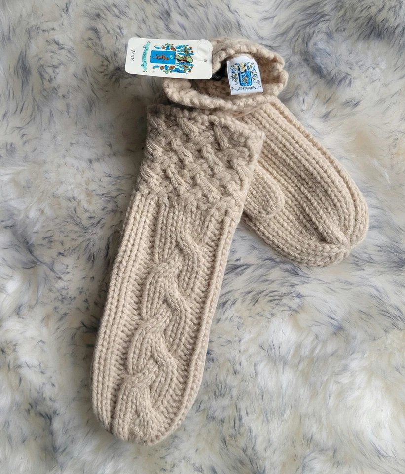 NUEVO CON ETIQUETAS GUANTES DE PUNTO CON CABLE Y ACANALADO PARA MUJER PORTOLANO COLOR AVENA LANA OS/ANGORA Foto 3 de 4