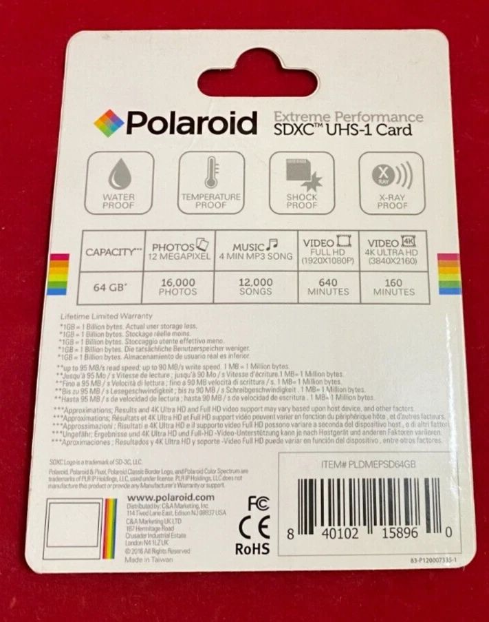 64GB High Speed SD Card U3 UHS-1 Class 10 SDXC Memory Flash Card - Up to 95MB/s - Image 2 of 2