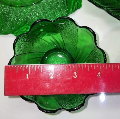 VTG Anchor Hocking Forest Green Glass Lotus Leaf Blossom 2 Plates, 1 Bowl - Bild 14 von 15