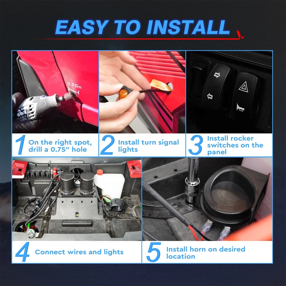 Kits legales de señal de giro UTV para calle con bocina de peligro SXS intermitentes LED de señal de giro Foto 4 de 4