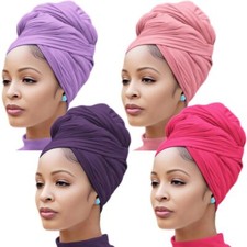4PCS Head Wraps for Black Women Stretch Headwraps Super Soft Hair Wraps Turba...