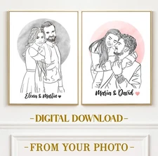 Custom line art portrait from photo Modern line drawing - DIGITAL ONLY
